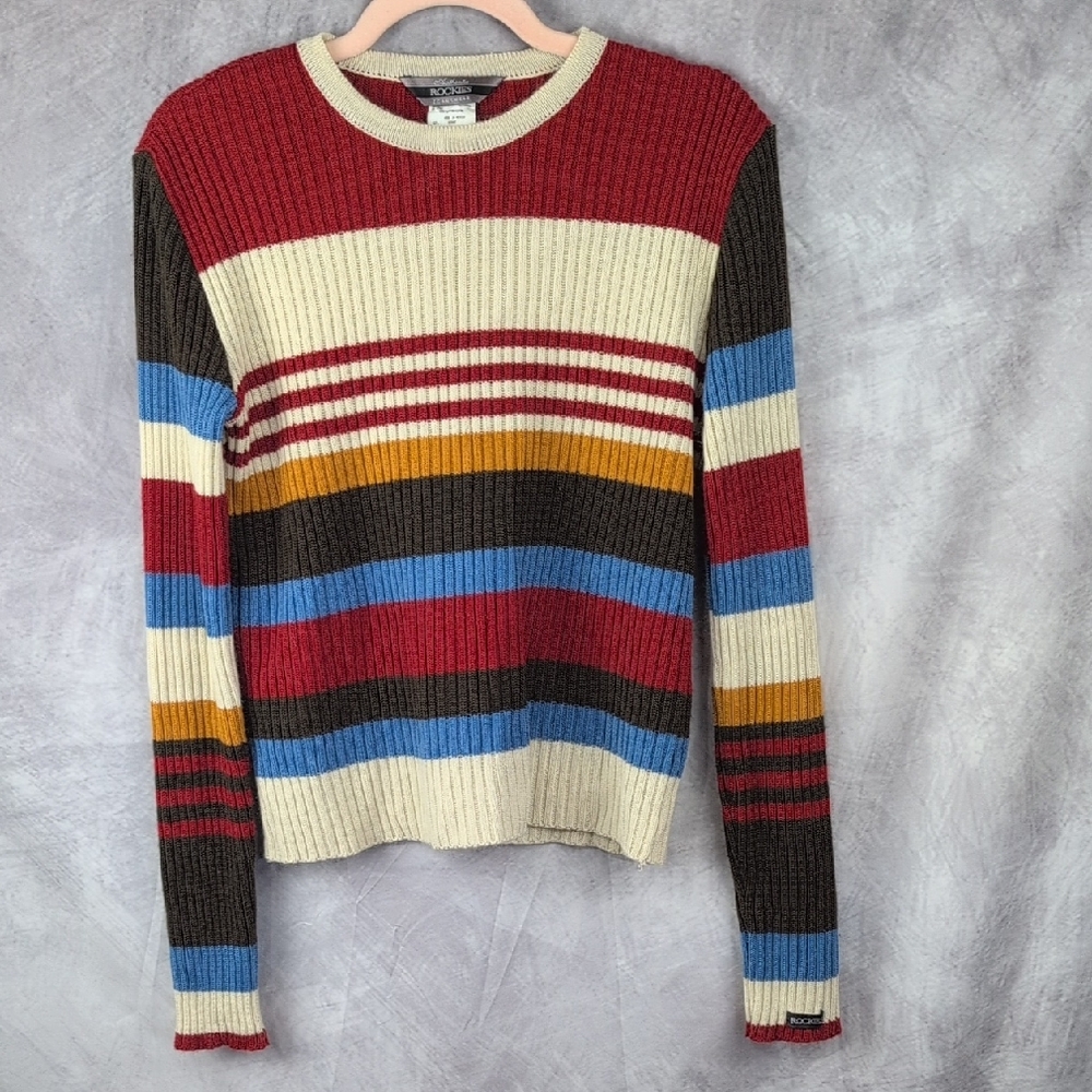 Vintage Rockies Jeanswear Striped  Rd Brown Faux Suede Ruffle Jacket Size Large​